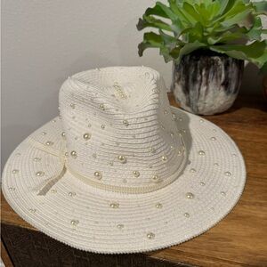 Elegant Cream Pearl-Embellished Hat